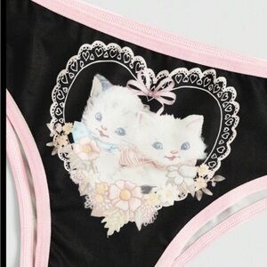 Black Briefs with Cute White Kittens and Pink Trim